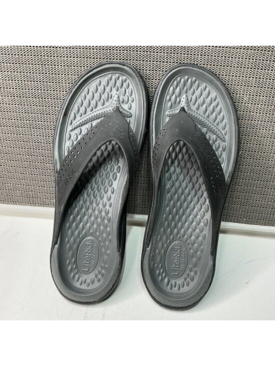 Crocs LiteRide Black & Gray Flip Flops M11 Lightweight Sandals For Men